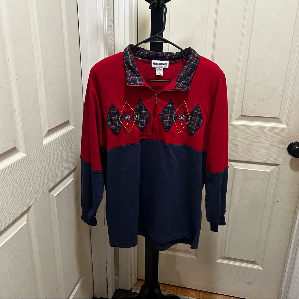 Alfred Dunner Red & Navy Long-Sleeve Pullover with Plaid Accents